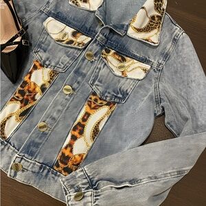 Denim Jacket with Animal Print Accents